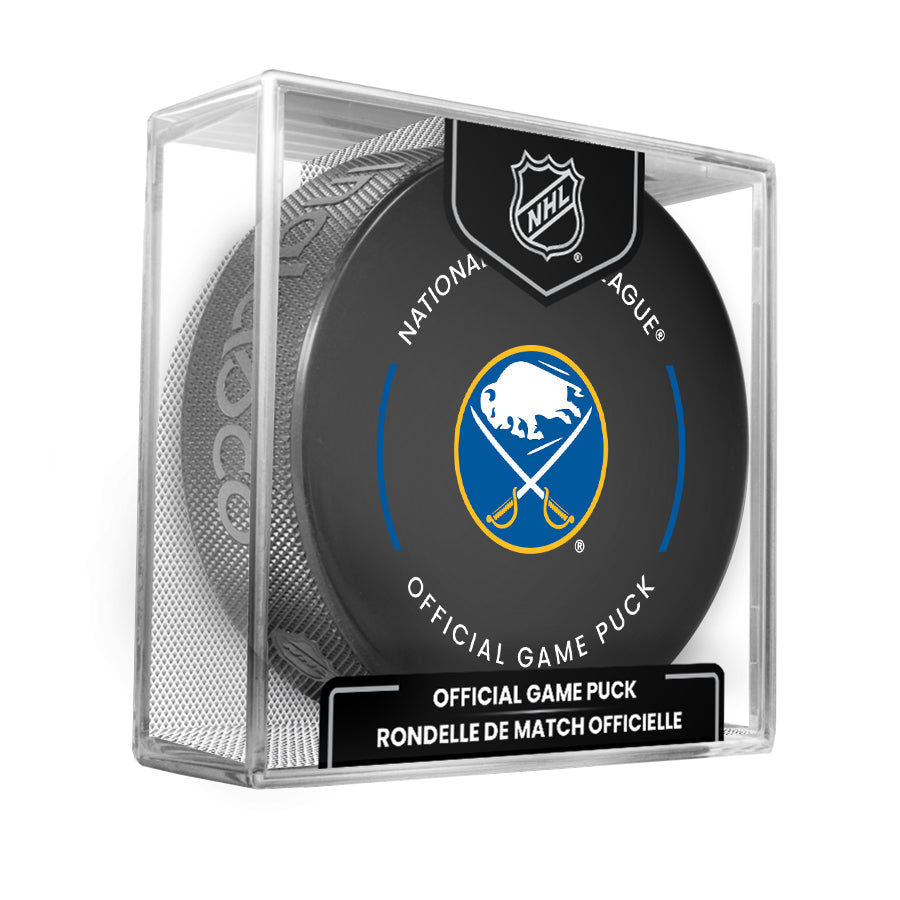 Buffalo Sabres 2023-24 NHL Official Game Puck with Display Case product image 1, provided for visual reference and product