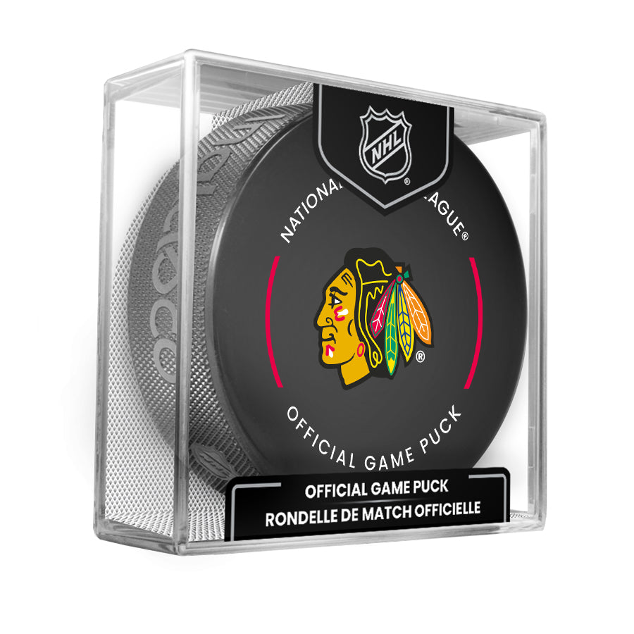Chicago Blackhawks 2023-24 NHL Official Game Puck with Display Case product image 1, provided for visual reference and