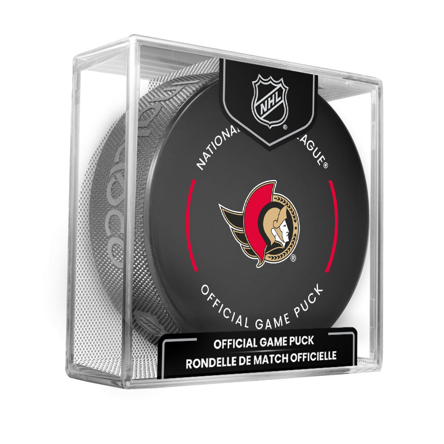 Ottawa Senators 2023-24 NHL Official Game Puck with Display Case product image 1, provided for visual reference and product