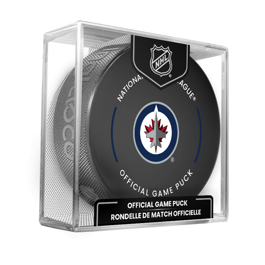 Winnipeg Jets 2023-24 NHL Official Game Puck with Display Case product image 1, provided for visual reference and product