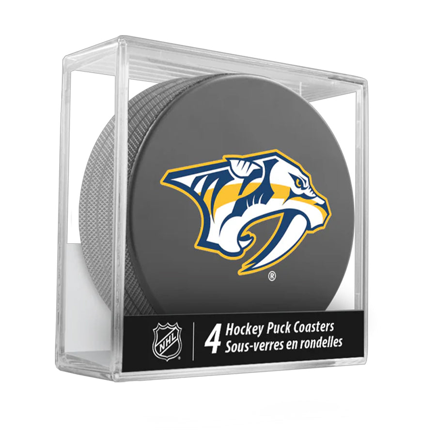 Nashville Predators Team Logo Hockey Puck Drink Coasters (4 Pack) product image 1, provided for visual reference and product