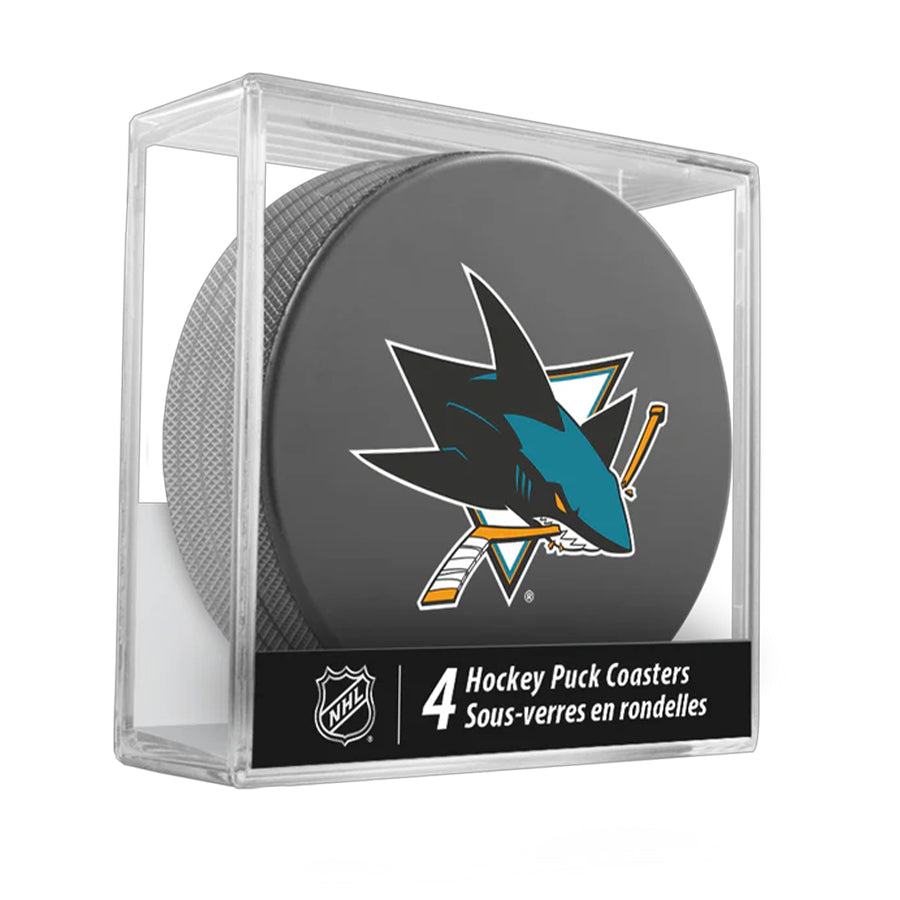 San Jose Sharks Team Logo Hockey Puck Drink Coasters (4 Pack) product image 1, provided for visual reference and product