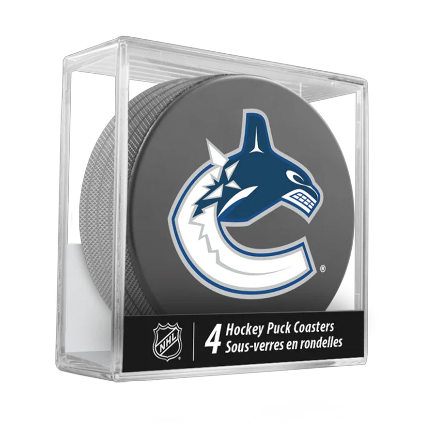 Vancouver Canucks Team Logo Hockey Puck Drink Coasters (4 Pack) product image 1, provided for visual reference and product