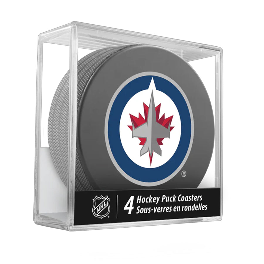 Winnipeg Jets Team Logo Hockey Puck Drink Coasters (4 Pack) product image 1, provided for visual reference and product