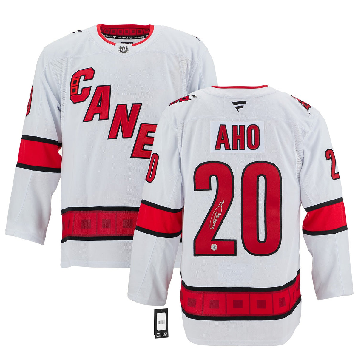 Sebastian Aho Signed Carolina Hurricanes White Fanatics Premium Jersey product image 3, provided for visual reference and