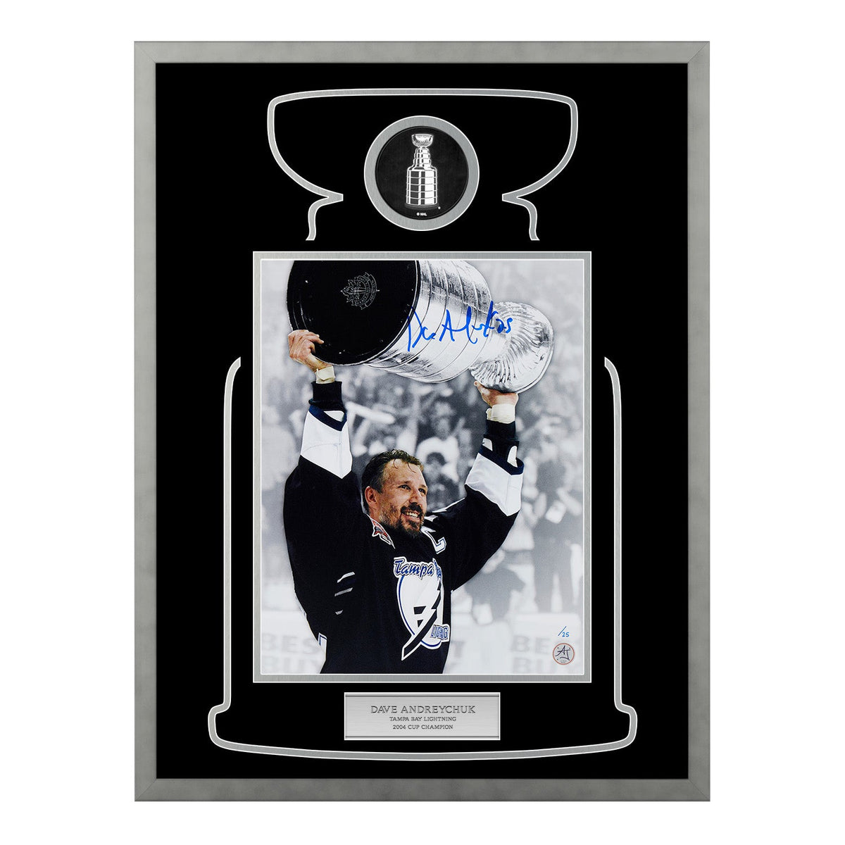 Dave Andreychuk Signed Tampa Bay Lightning Cup Champion 20x26 Frame product image 1, provided for visual reference and