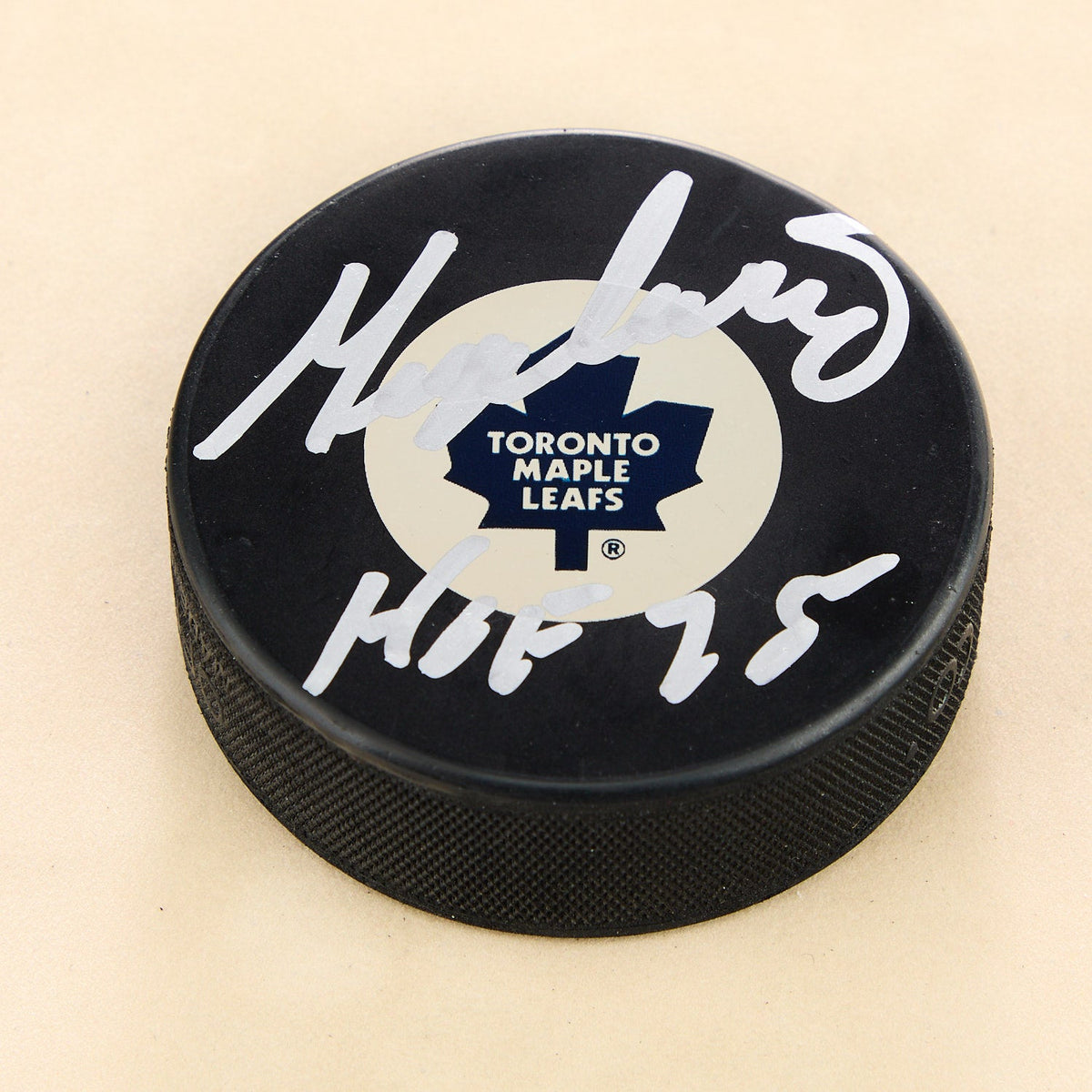 George Armstrong Signed Toronto Maple Leafs Hockey Puck with HOF Note product image 1, provided for visual reference and