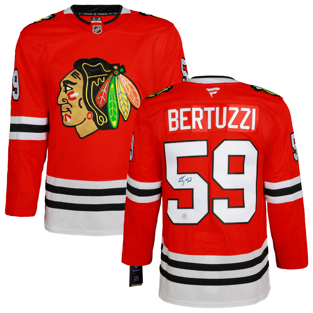 Tyler Bertuzzi Autographed Chicago Blackhawks Fanatics Premium Jersey product image 3, provided for visual reference and