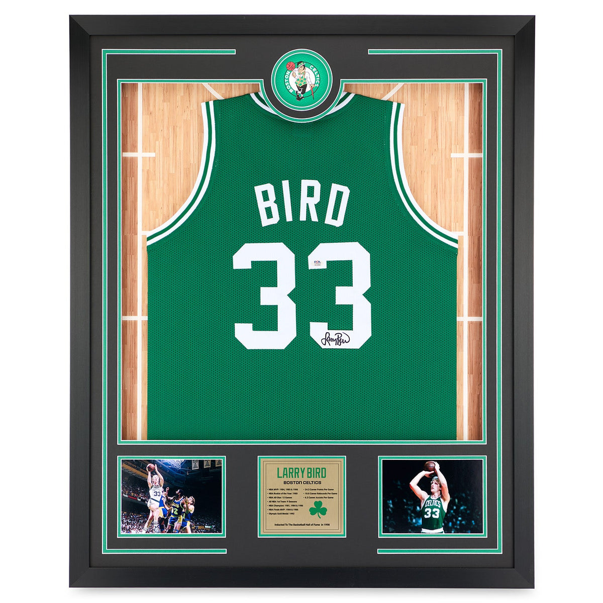 Larry Bird Signed Boston Celtics Front Row Basketball 36x44 Jersey Frame product image 1, provided for visual reference and