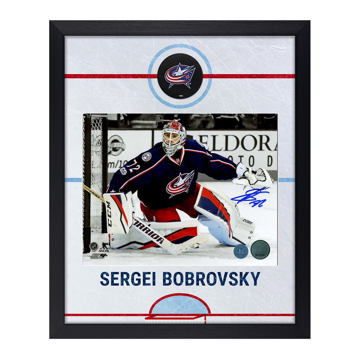 Sergei Bobrovsky Autographed Columbus Blue Jackets Graphic Rink 19x23 Frame product image 1, provided for visual reference