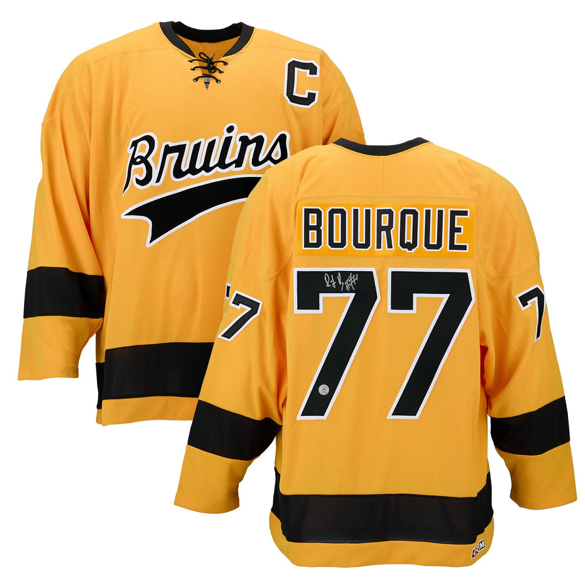 Ray Bourque Autographed Boston Yellow Custom Throwback Style Jersey product image 3, provided for visual reference and