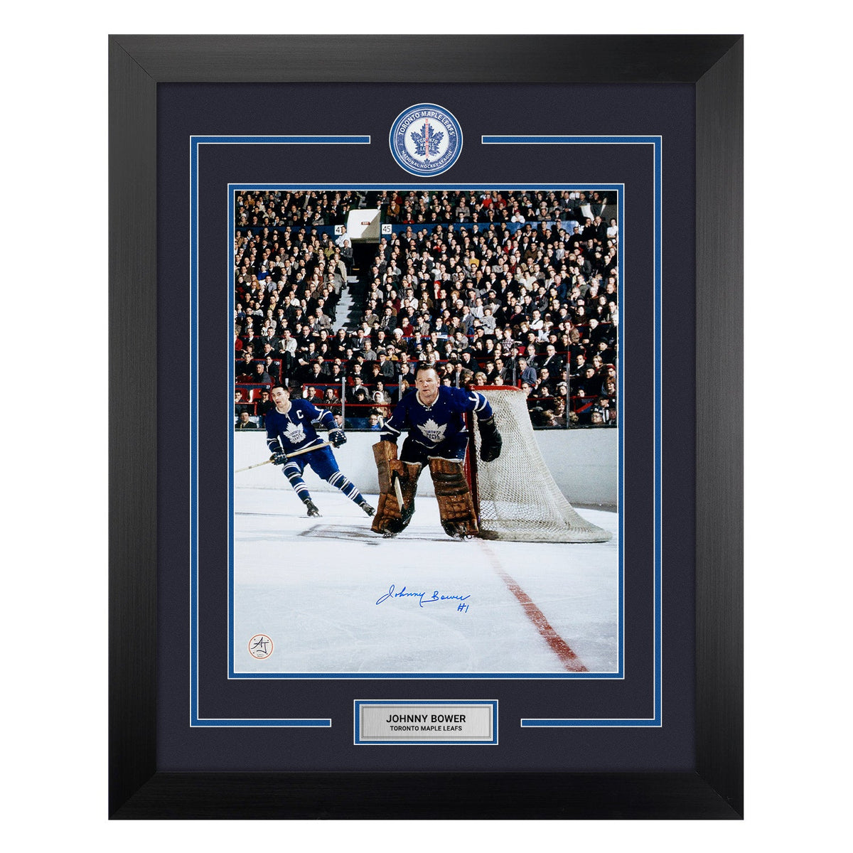 Johnny Bower Signed Toronto Maple Leafs Centre Ice Logo 26x32 Frame product image 1, provided for visual reference and