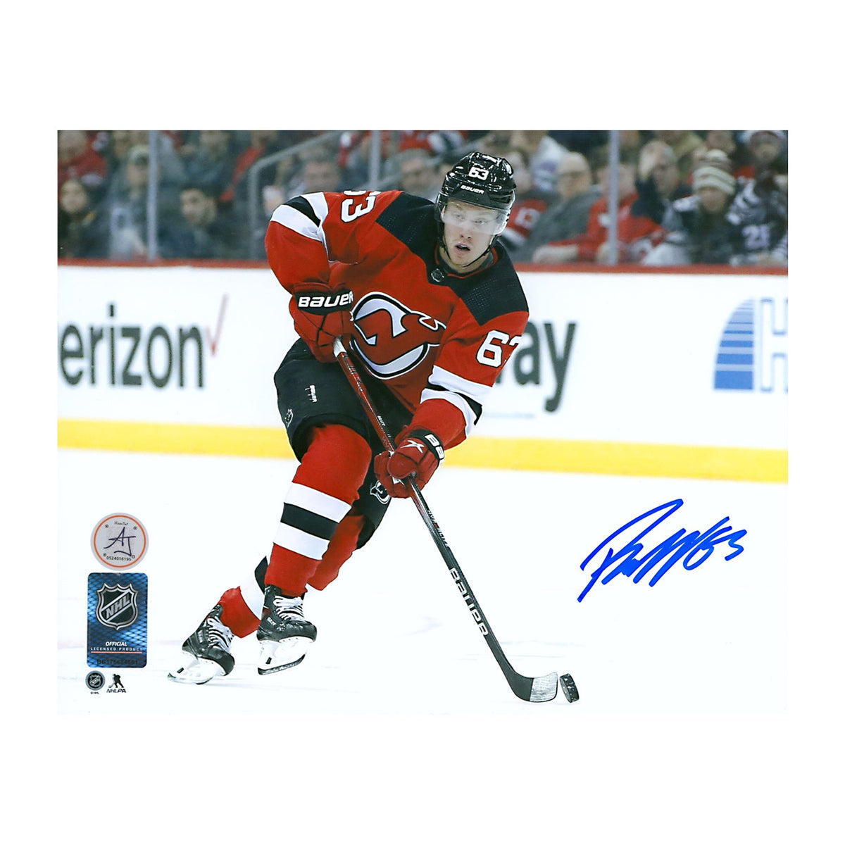 Jesper Bratt Autographed New Jersey Devils Hockey 8x10 Photo product image 1, provided for visual reference and product