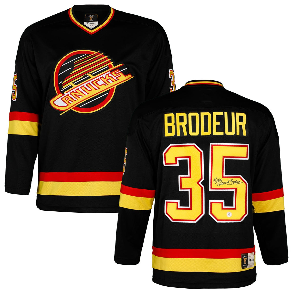 Richard Brodeur Signed Vancouver Canucks Black Fanatics Throwback Jersey product image 3, provided for visual reference and
