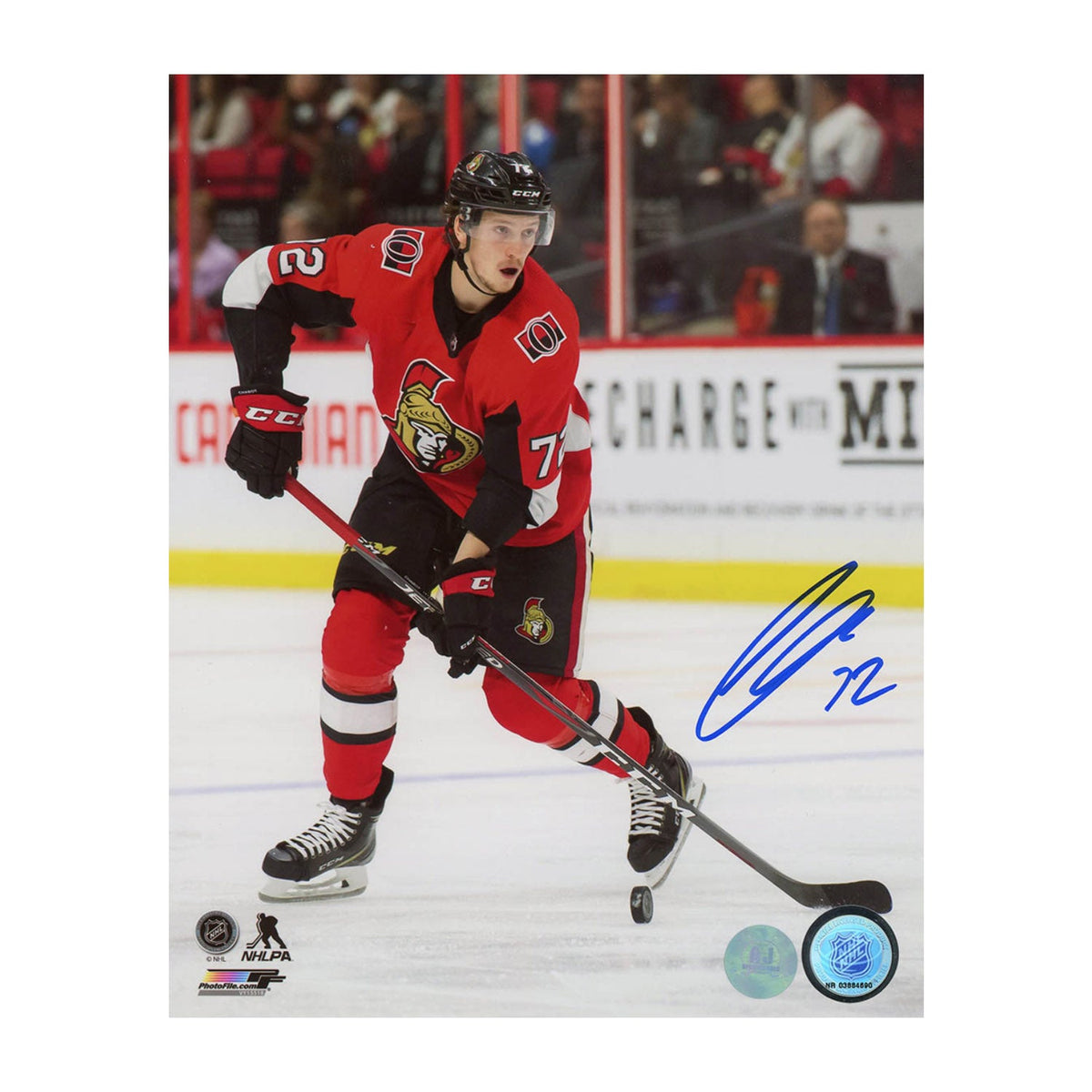 Thomas Chabot Autographed Ottawa Senators Game Action 8x10 Photo product image 1, provided for visual reference and product