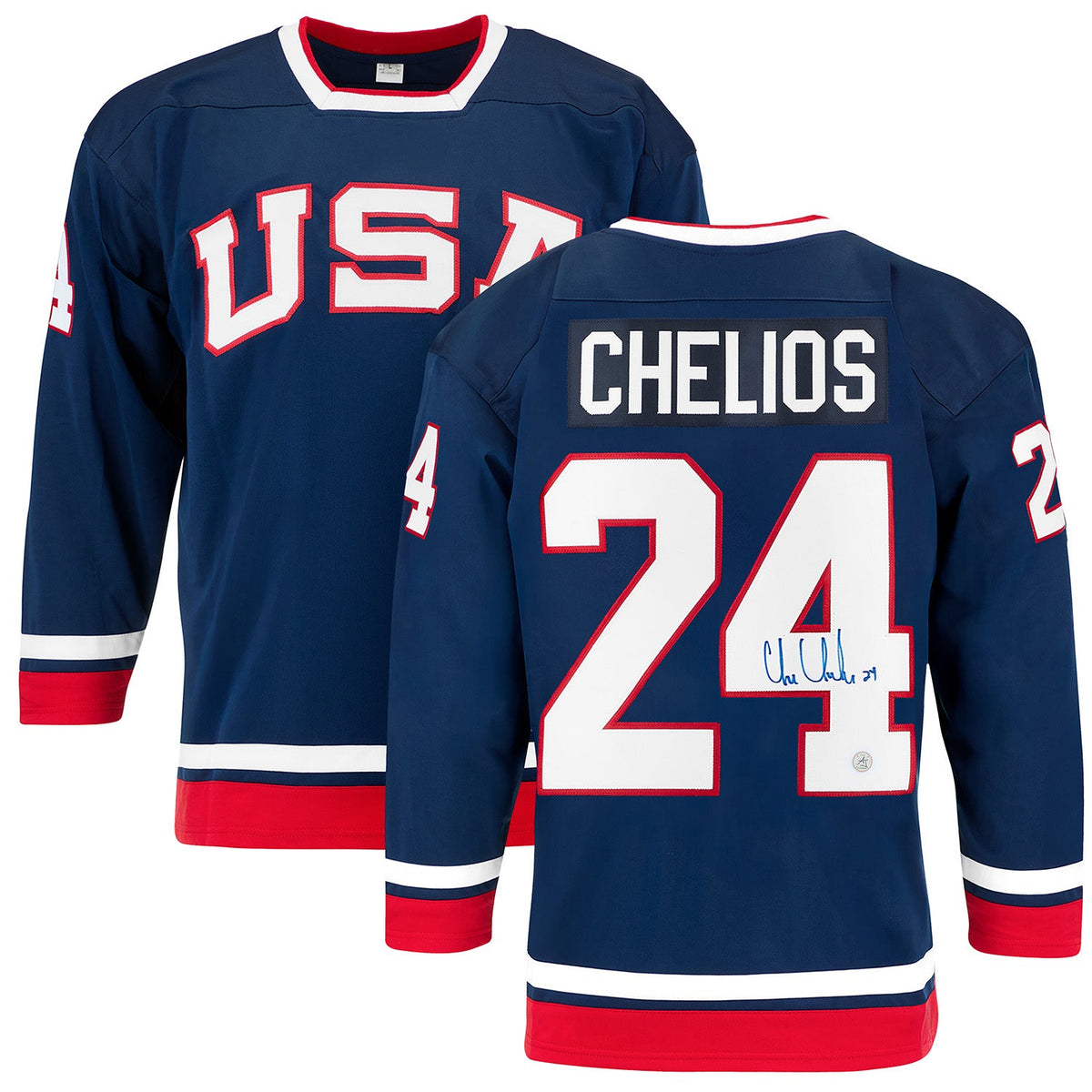 Chris Chelios Autographed Team USA Custom Hockey Nation Jersey product image 3, provided for visual reference and product
