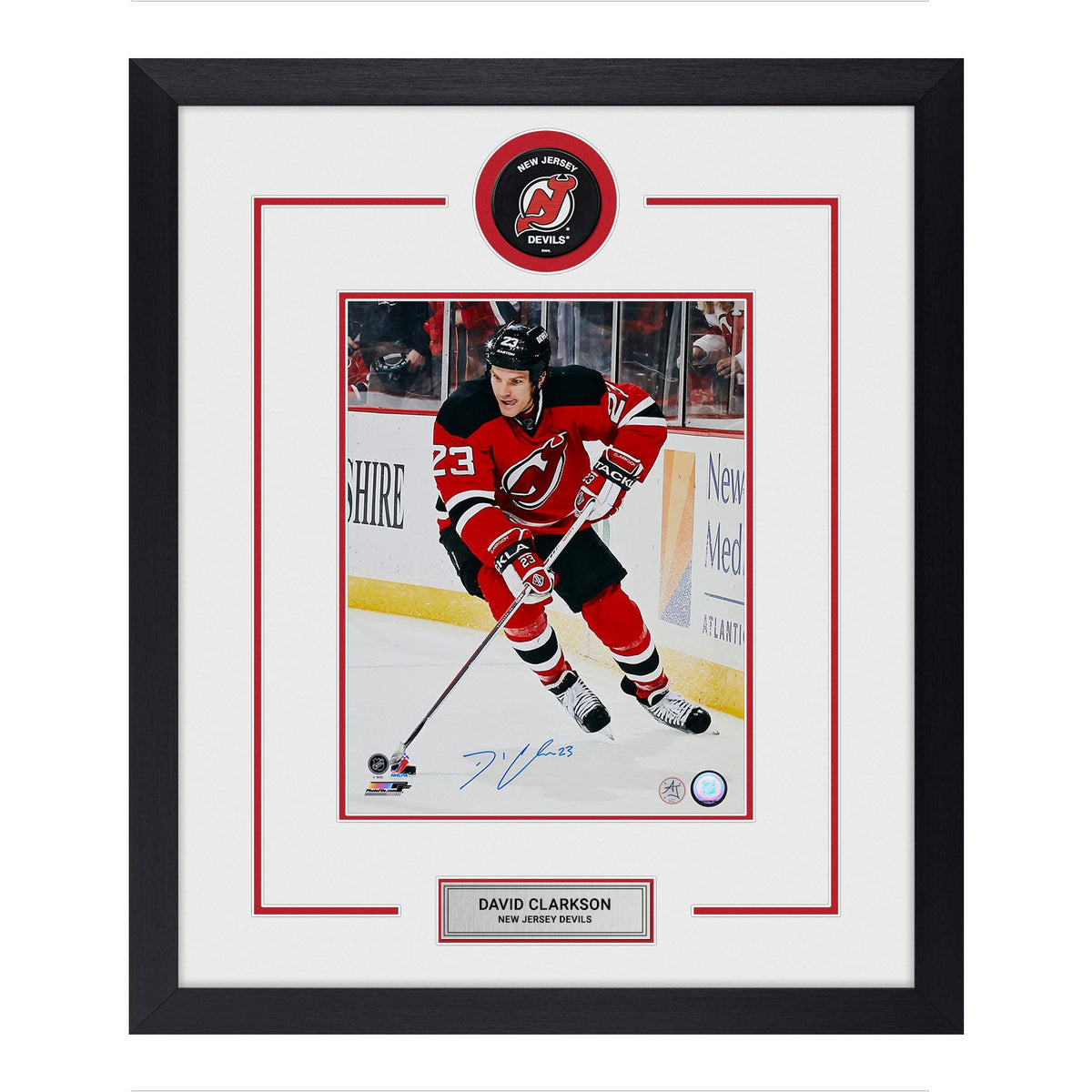 David Clarkson Signed New Jersey Devils Puck Logo 23x27 Frame product image 1, provided for visual reference and product