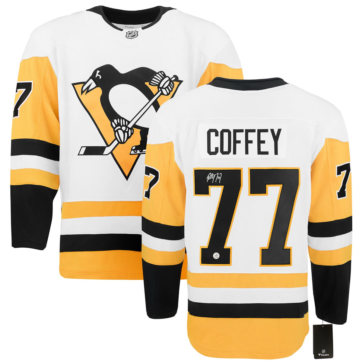 Paul Coffey Signed Pittsburgh Penguins White Fanatics Breakaway Jersey product image 3, provided for visual reference and