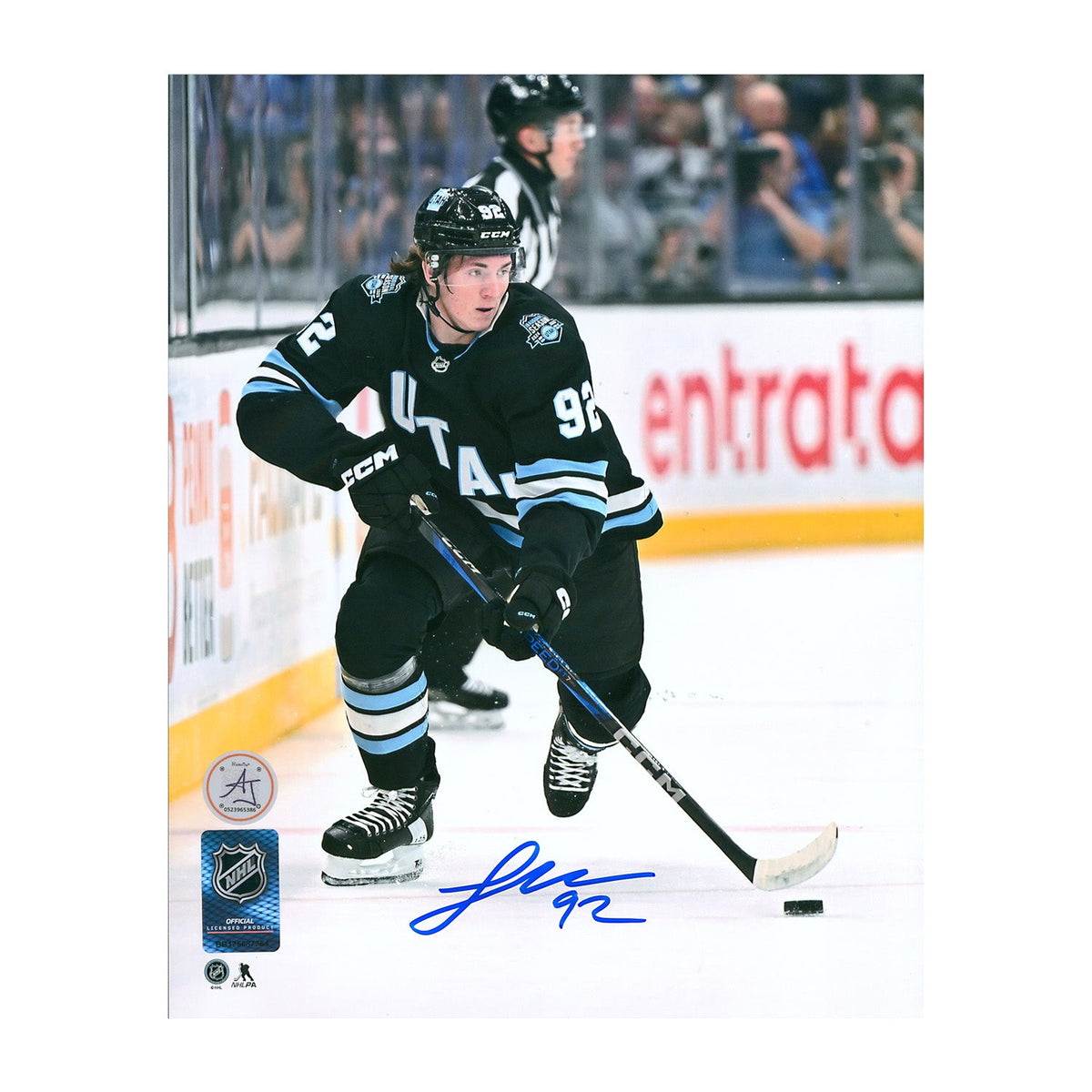 Logan Cooley Autographed Utah Hockey Club Stickhandling 8x10 Photo product image 1, provided for visual reference and