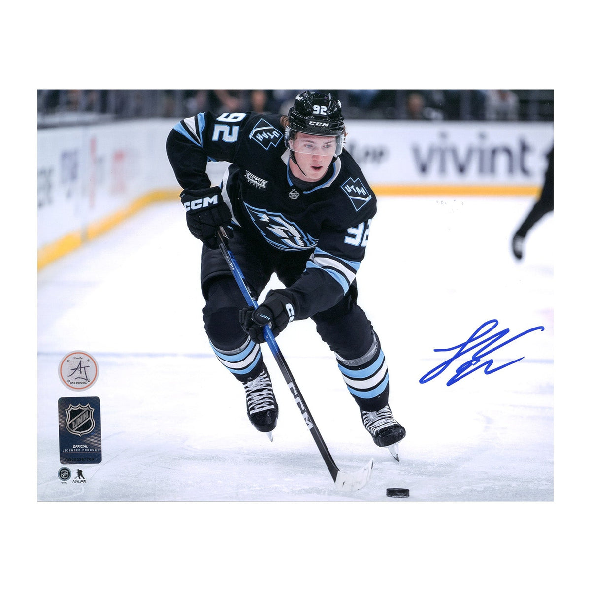 Logan Cooley Autographed Utah Mammoth Puck Rush 8x10 Photo product image 1, provided for visual reference and product detail