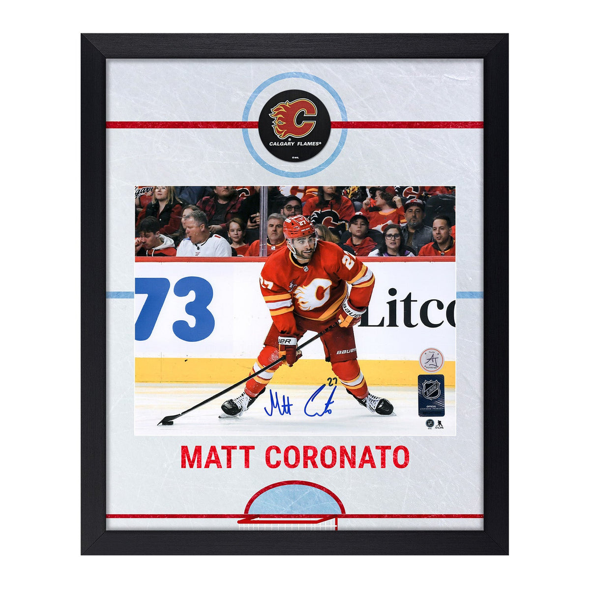 Matt Coronato Autographed Calgary Flames Graphic Rink 19x23 Frame product image 1, provided for visual reference and product