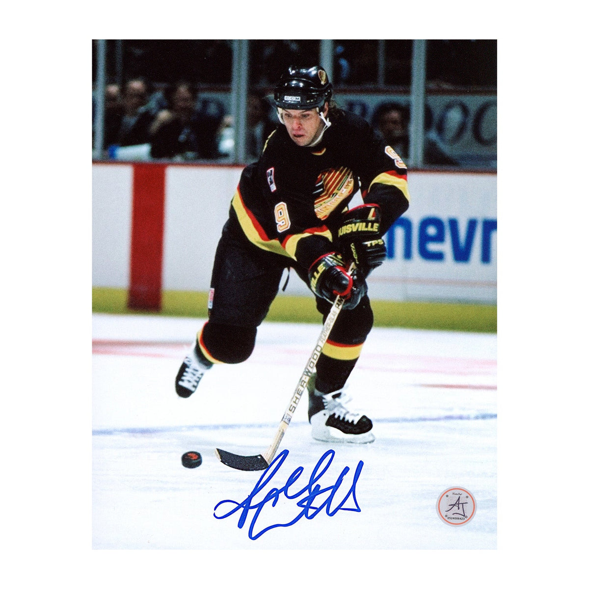 Russ Courtnall Autographed Vancouver Canucks Stickhandling 8x10 Photo product image 1, provided for visual reference and