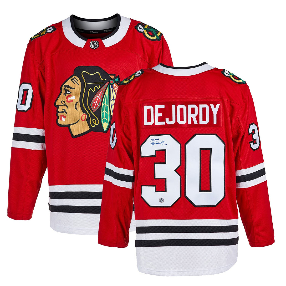 Denis Dejordy Autographed Chicago Blackhawks Fanatics Breakaway Jersey product image 3, provided for visual reference and