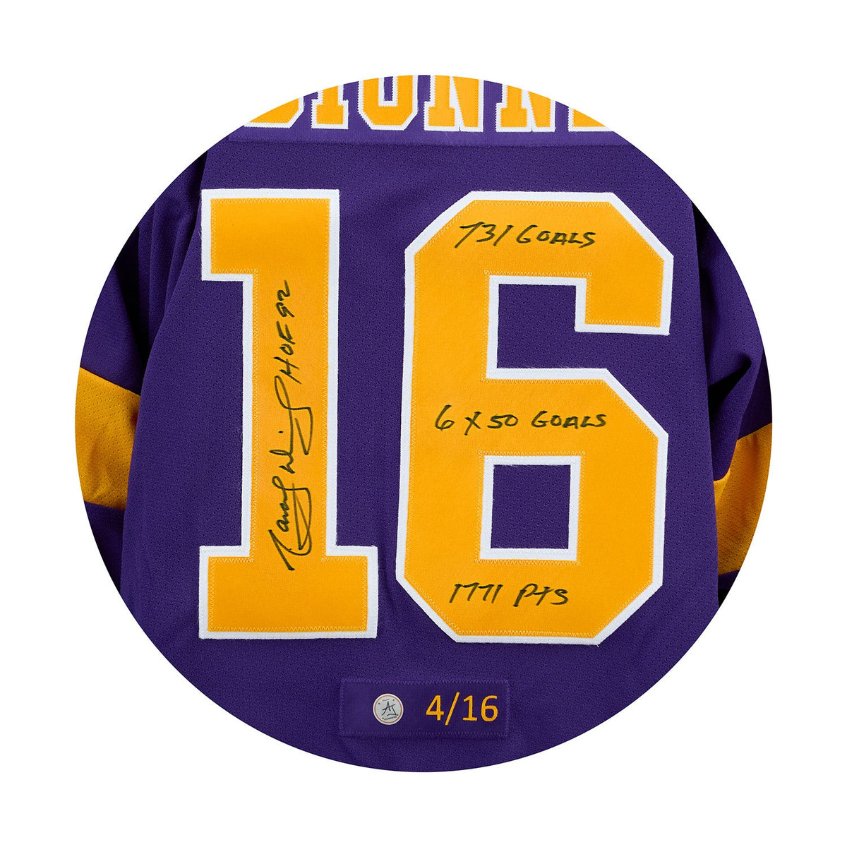 Marcel Dionne LA Kings Signed & Inscribed Career Stats Vintage CCM Jersey #4/16 product image 3, provided for visual