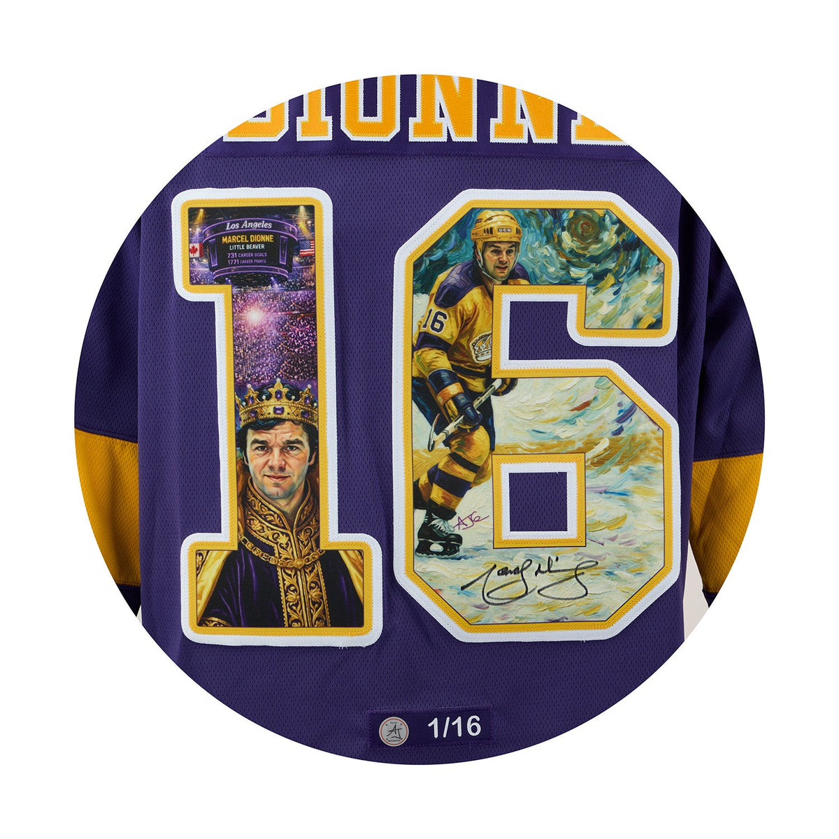 Marcel Dionne Signed Los Angeles Kings Royal impressionist Art Jersey #1/16 product image 3, provided for visual reference