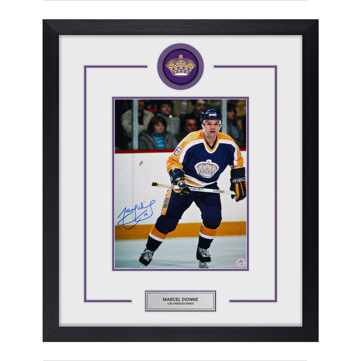 Marcel Dionne Autographed Los Angeles Kings Puck Logo 22x26 Frame product image 1, provided for visual reference and product