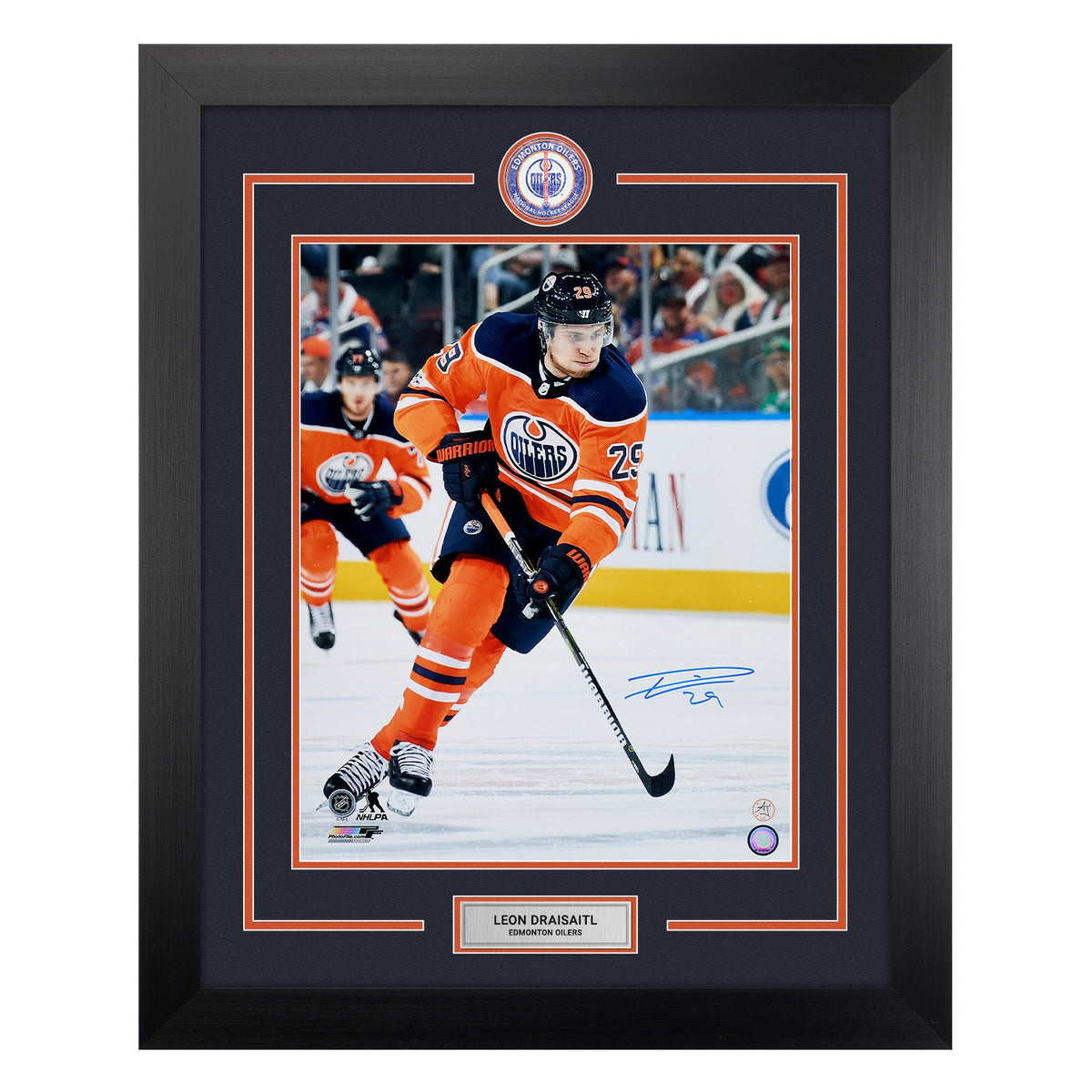 Leon Draisaitl Autographed Edmonton Oilers Centre Ice Logo 26x32 Frame product image 1, provided for visual reference and