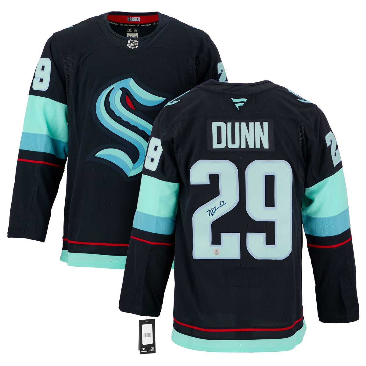 Vince Dunn Autographed Seattle Kraken Fanatics Premium Jersey product image 3, provided for visual reference and product