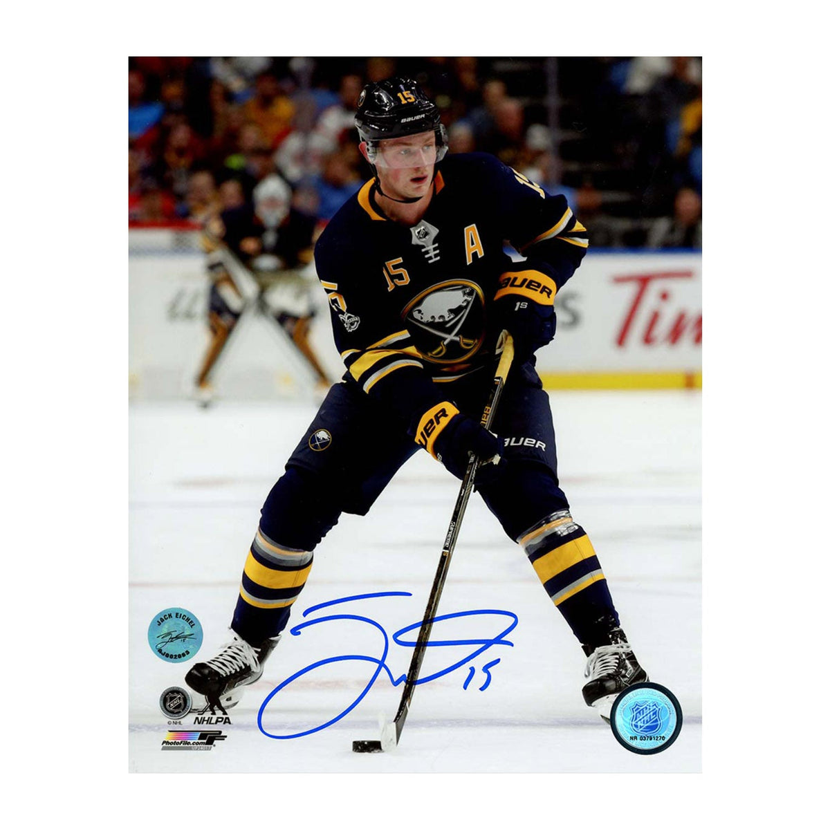 Jack Eichel Autographed Buffalo Sabres Game Action 8x10 Photo product image 1, provided for visual reference and product