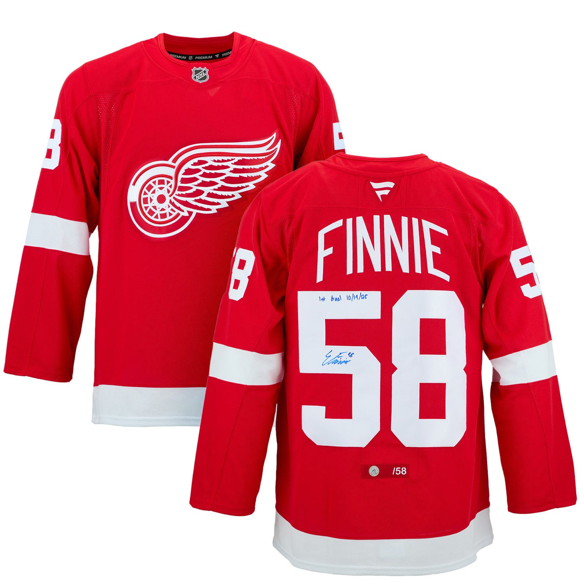 Emmitt Finnie Detroit Red Wings Signed & Dated 1st Goal Fanatics Jersey #/58 product image 3, provided for visual reference
