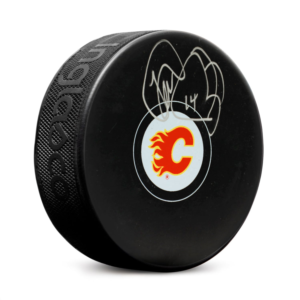 Theo Fleury Autographed Calgary Flames Hockey Puck product image 1, provided for visual reference and product detail review