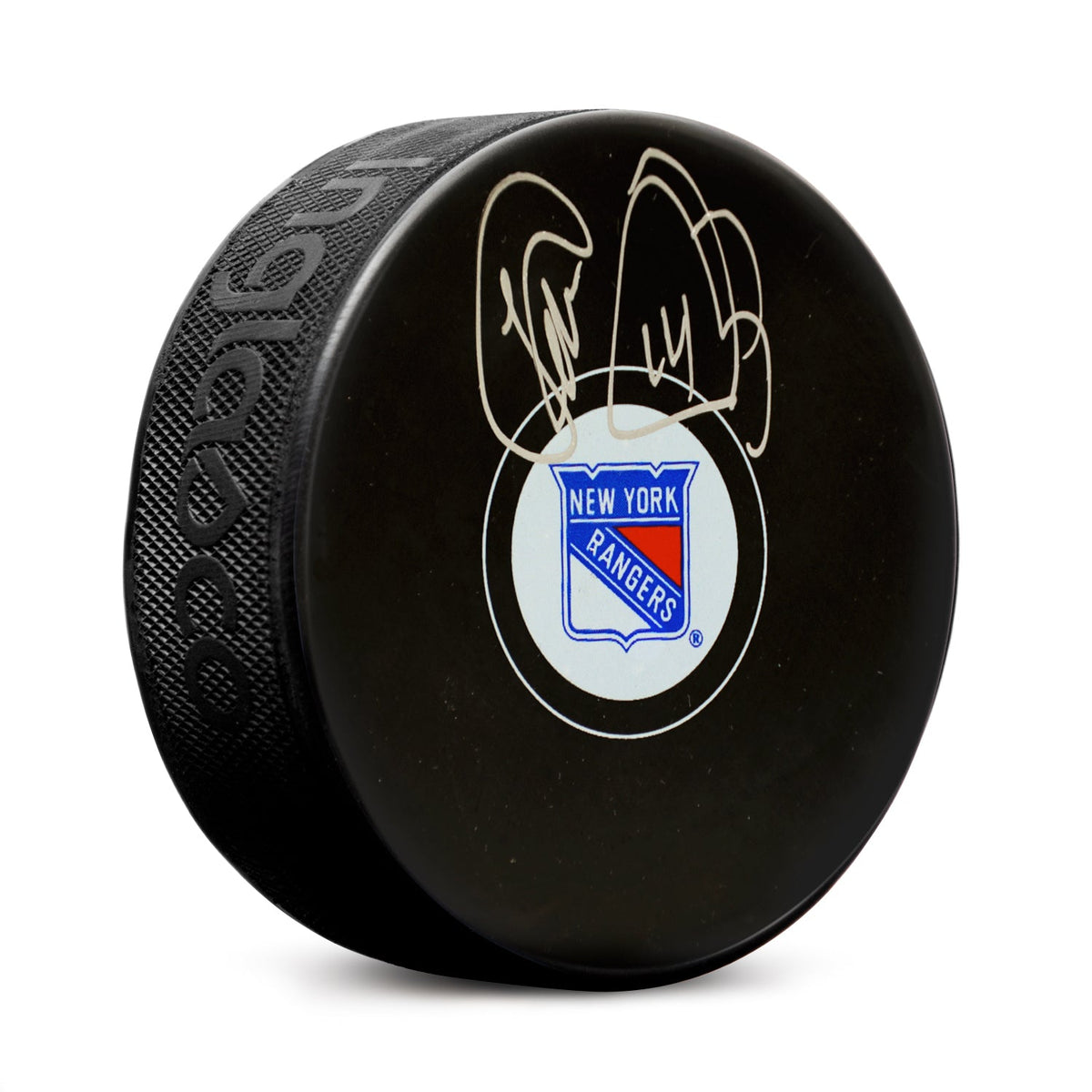 Theo Fleury Autographed New York Rangers Hockey Puck product image 1, provided for visual reference and product detail review