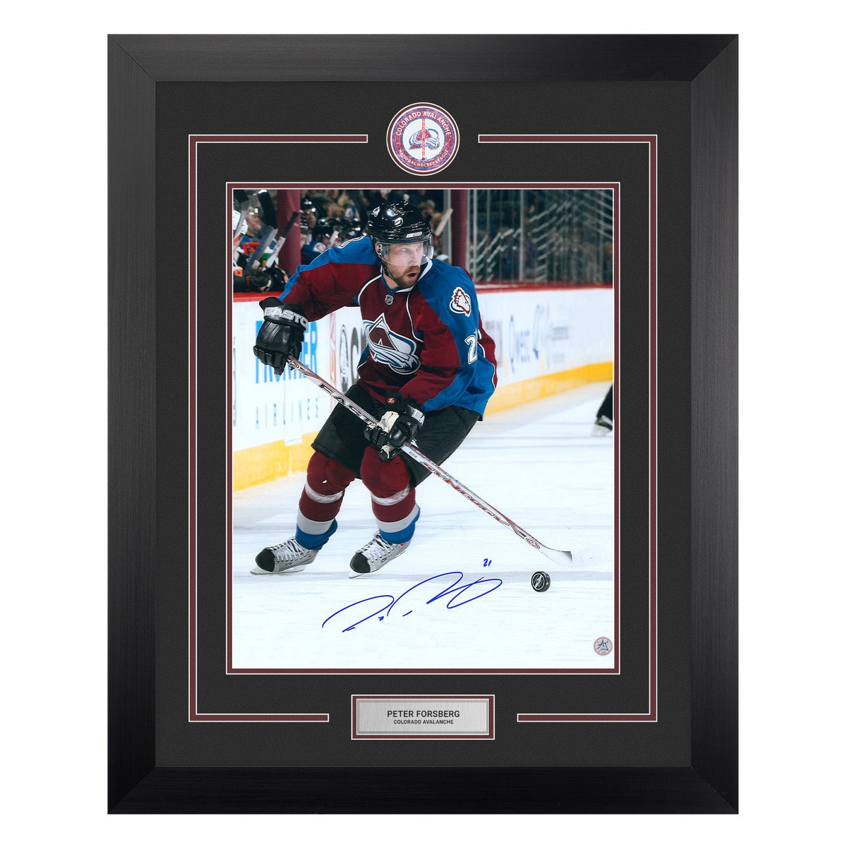 Peter Forsberg Signed Colorado Avalanche Centre Ice Logo 26x32 Frame product image 1, provided for visual reference and