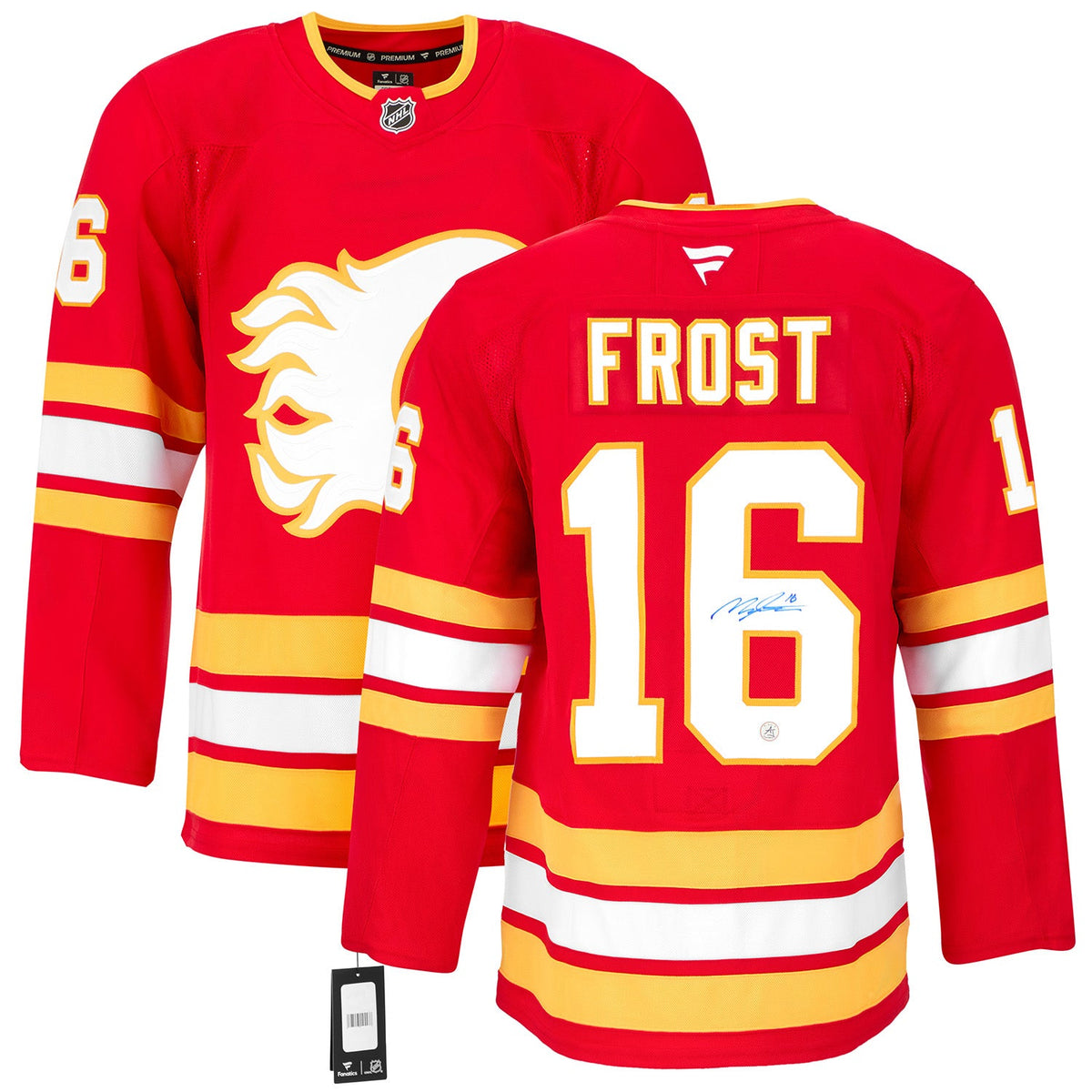 Morgan Frost Autographed Calgary Flames Fanatics Premium Jersey product image 3, provided for visual reference and product