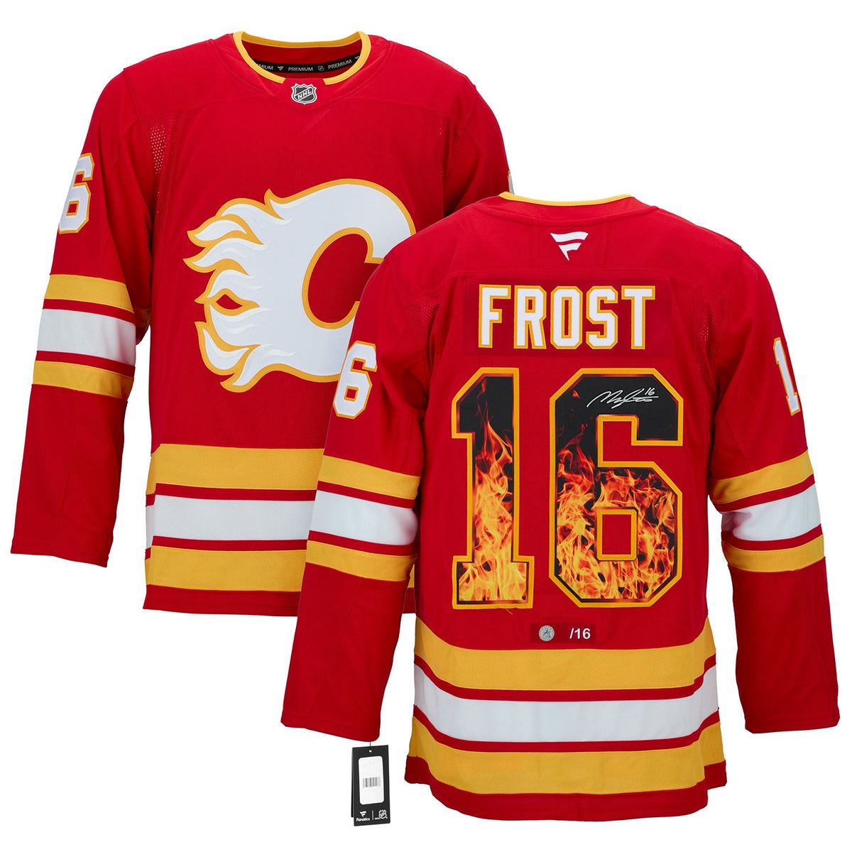 Morgan Frost Signed Calgary Flames Roaring Fire Art Jersey #/16 product image 3, provided for visual reference and product