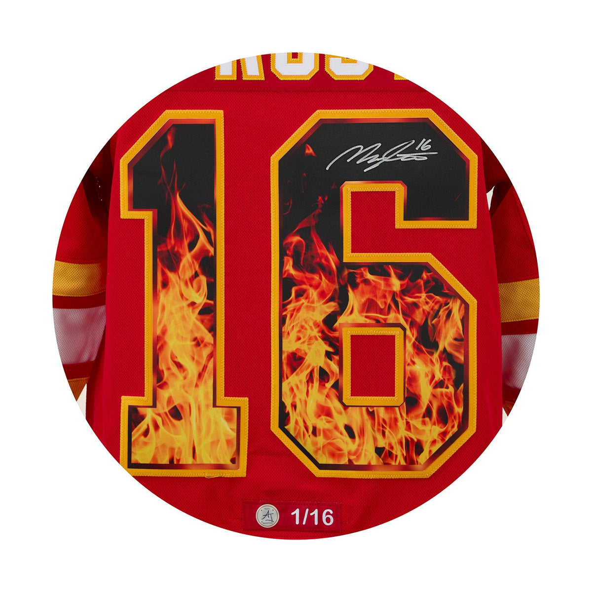 Morgan Frost Signed Calgary Flames Roaring Fire Art Jersey #1/16 product image 3, provided for visual reference and product