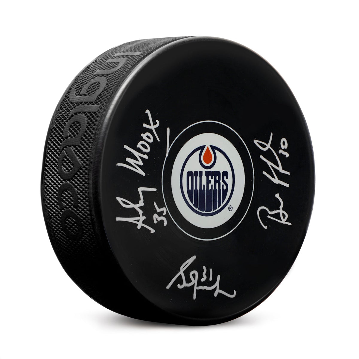 Edmonton Oilers Grant Fuhr - Andy Moog - Bill Ranford Autographed Hockey Puck product image 1, provided for visual reference