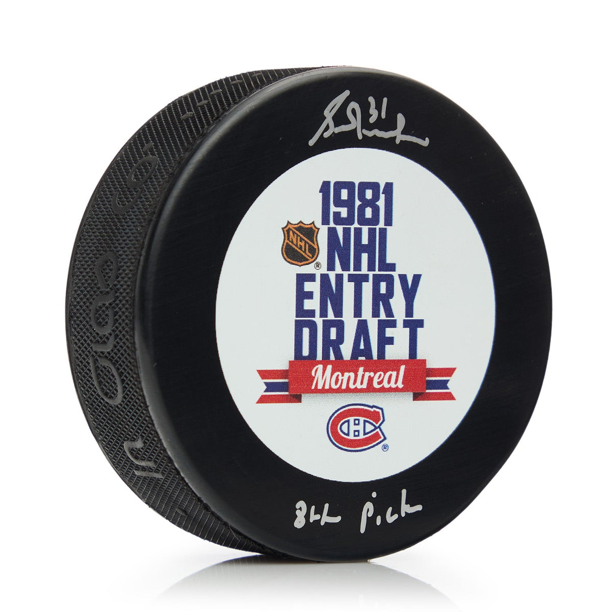 Grant Fuhr Autographed 1981 NHL Entry Draft Puck with 8th Pick Note product image 1, provided for visual reference and