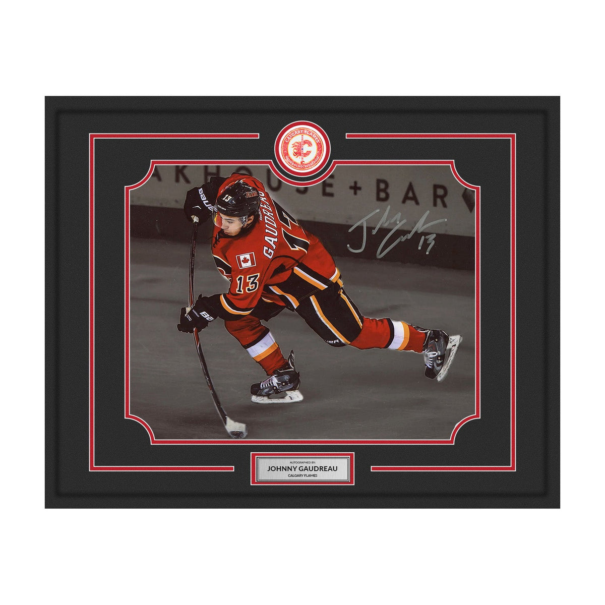 Johnny Gaudreau Autographed Calgary Flames Elegant Hockey 28x30 Frame product image 1, provided for visual reference and