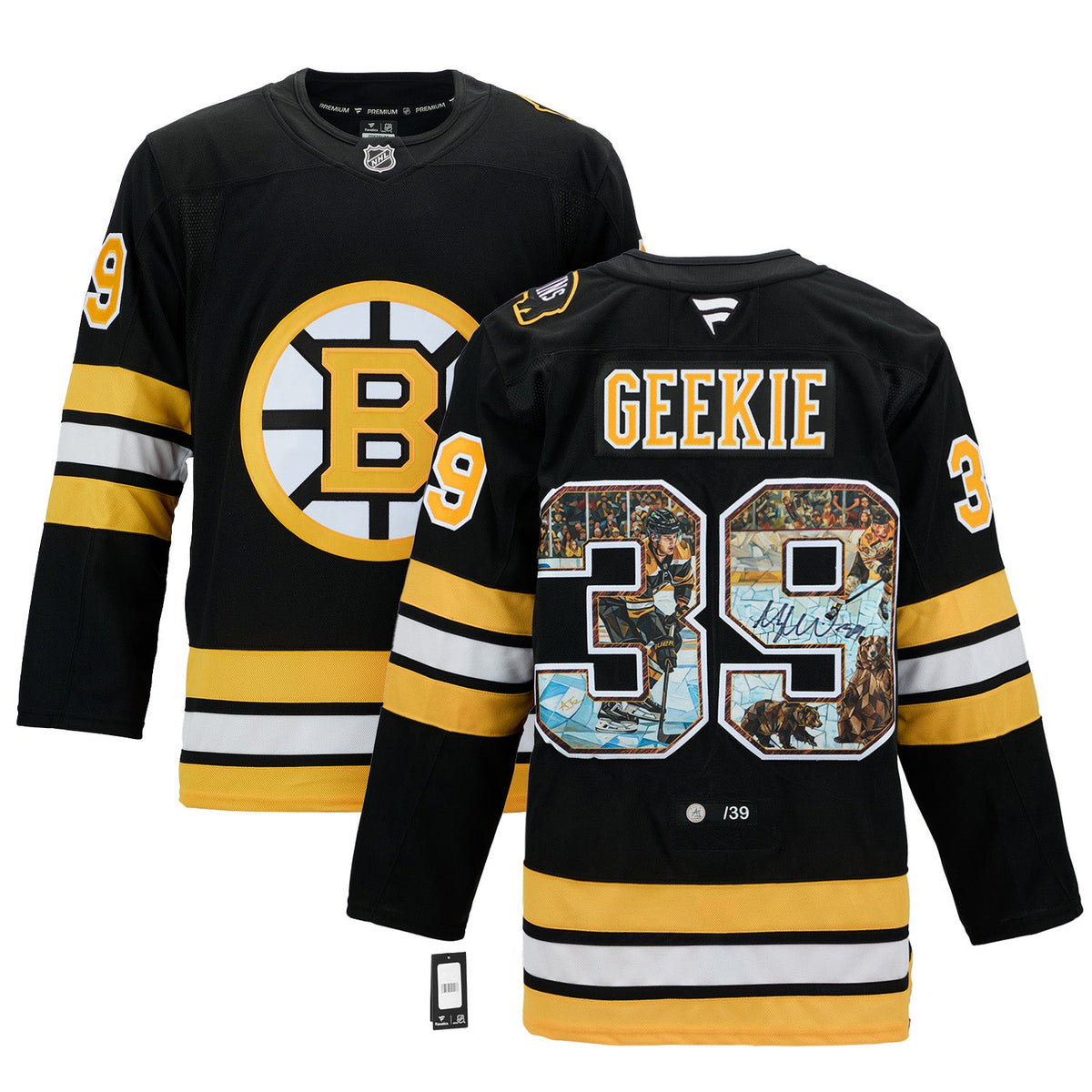 Morgan Geekie Signed Boston Bruins Impressionist Art Jersey #/39 product image 3, provided for visual reference and product