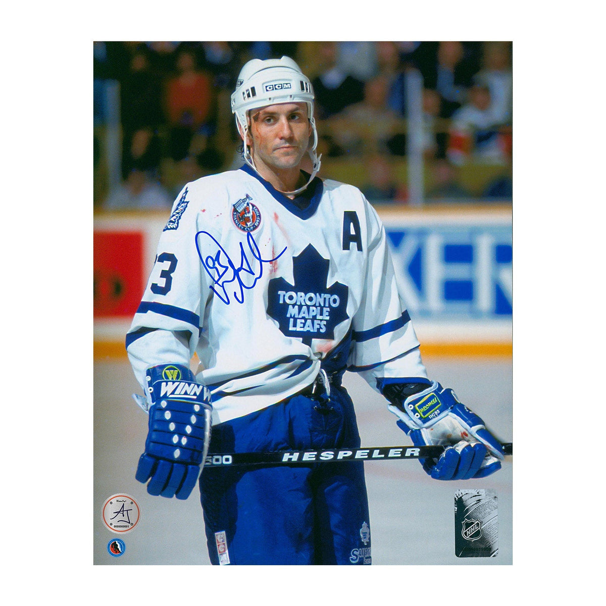 Doug Gilmour Autographed Toronto Maple Leafs Bloody Warrior 8x10 Photo product image 1, provided for visual reference and