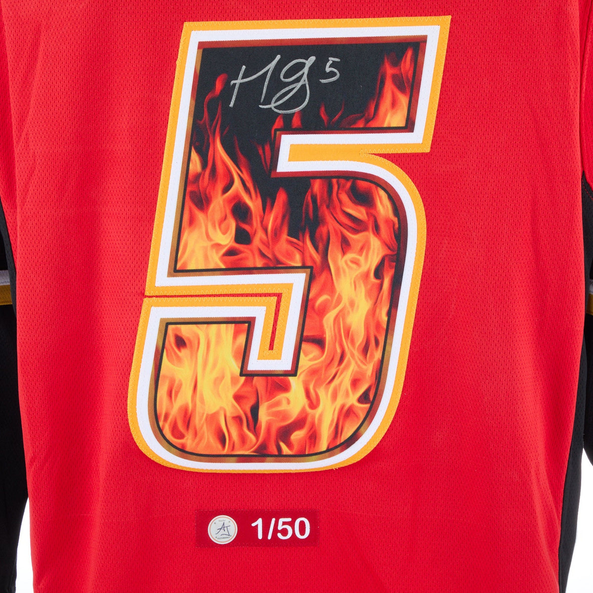 Mark Giordano Signed Calgary Flames Roaring Fire Art Jersey #1/50 product image 3, provided for visual reference and product