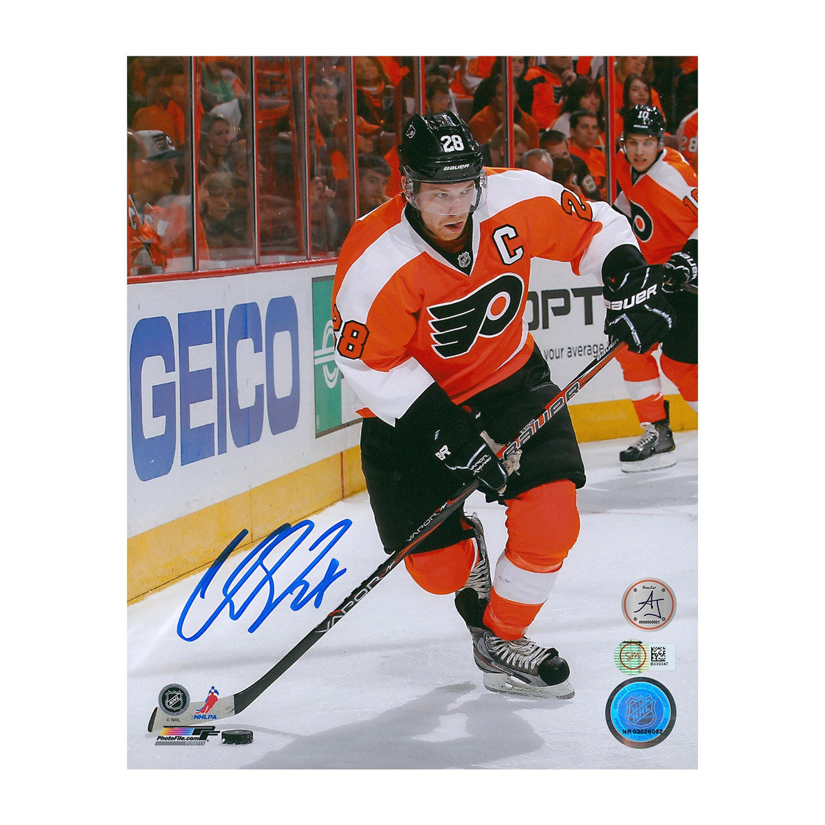 Claude Giroux Autographed Philadelphia Flyers Puck Rush 8x10 Photo product image 1, provided for visual reference and