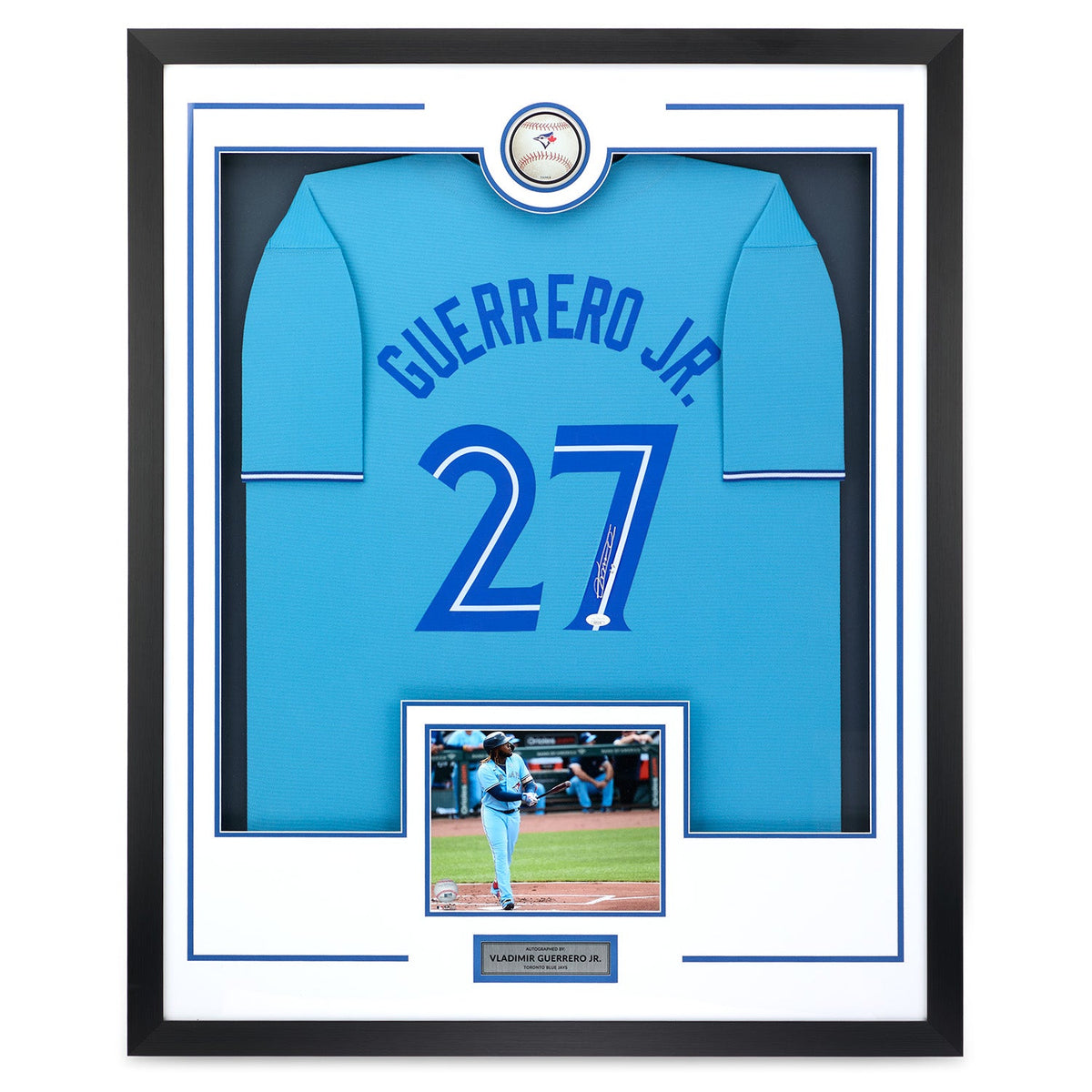 Vladimir Guerrero Jr Signed Toronto Blue Jays Baseball Logo 36x44 Jersey Frame product image 1, provided for visual