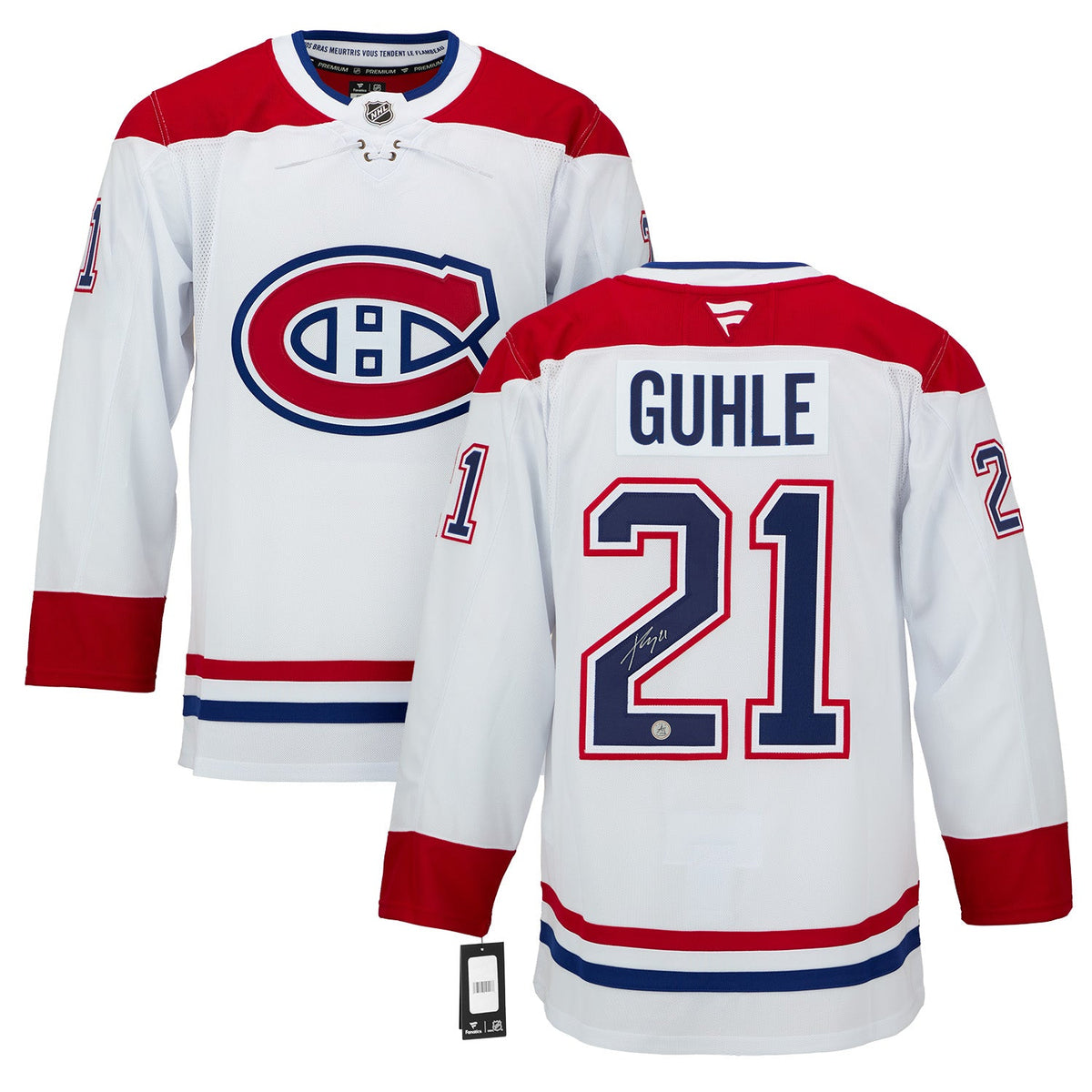 Kaiden Guhle Signed Montreal Canadiens White Fanatics Premium Jersey product image 3, provided for visual reference and