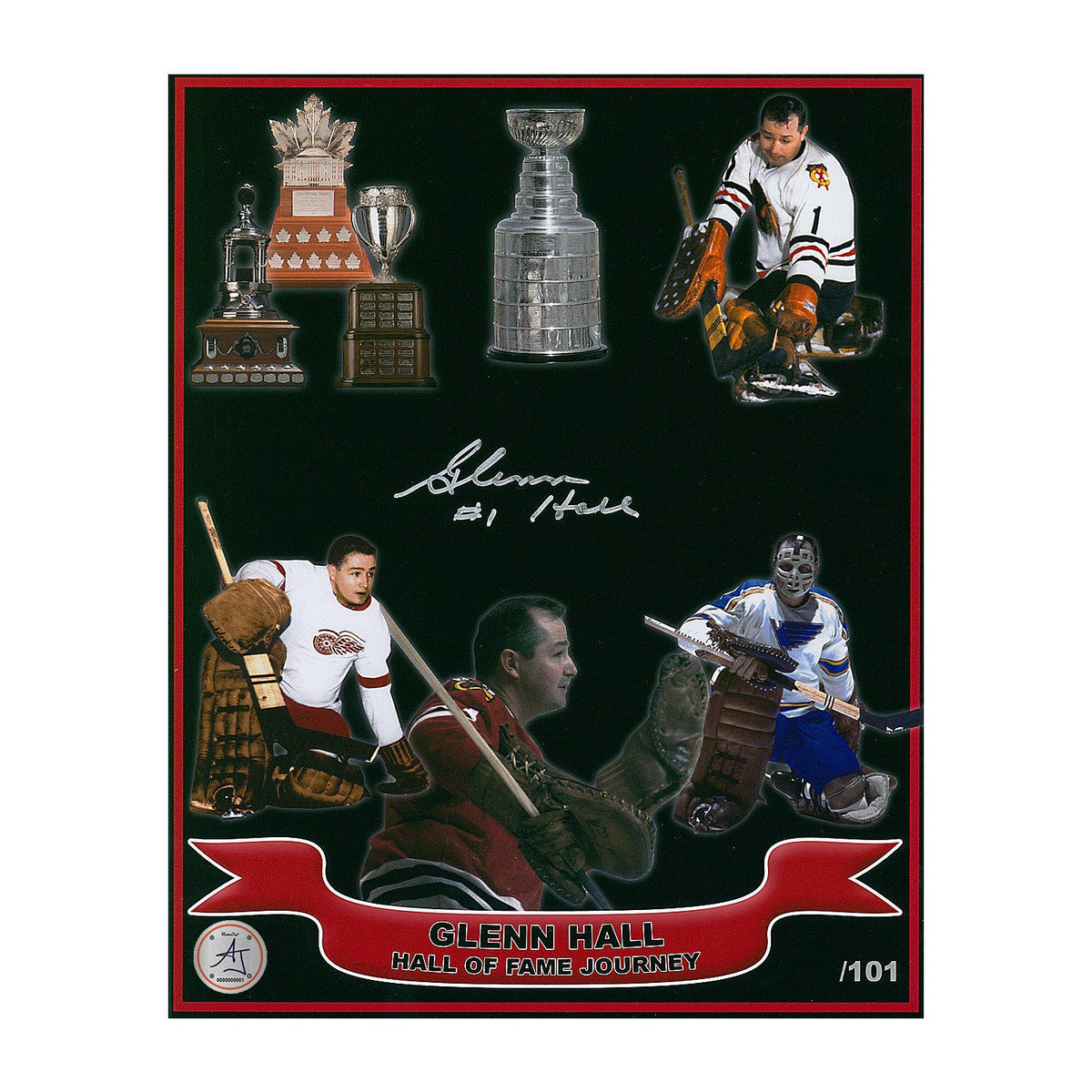 Glenn Hall Autographed Hockey Hall Of Fame Journey 8x10 Photo product image 1, provided for visual reference and product